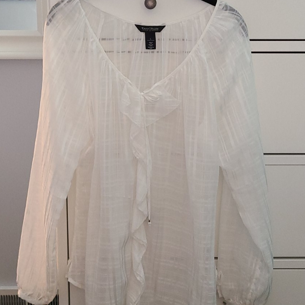 White sheer long sleeve shirt